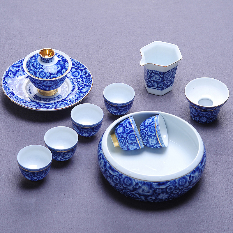 自像堂 整套青花瓷茶具 功夫茶器茶杯茶洗盖碗 家用茶具