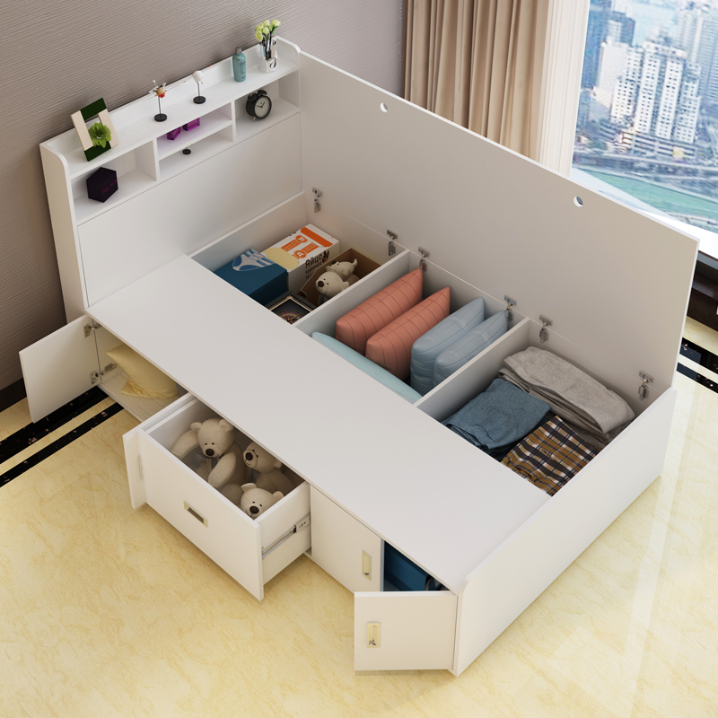 唯美馨小户型1.2米单人床高箱床板式储物抽屉床1.