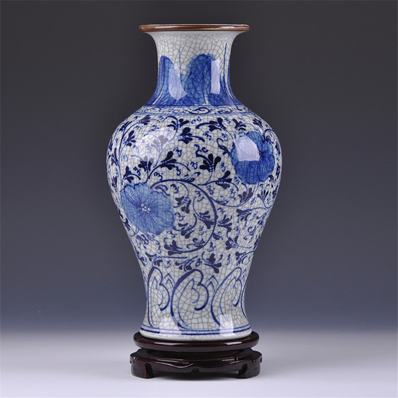 翼榀瓷缘 景德镇陶瓷器手绘釉下彩仿古官窑青花瓷花瓶古玩工艺品家居