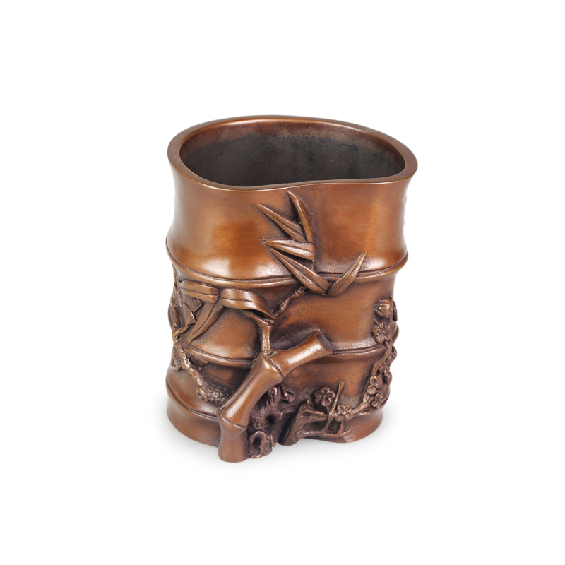 铜聚德 纯铜笔筒工艺礼品摆件 紫铜