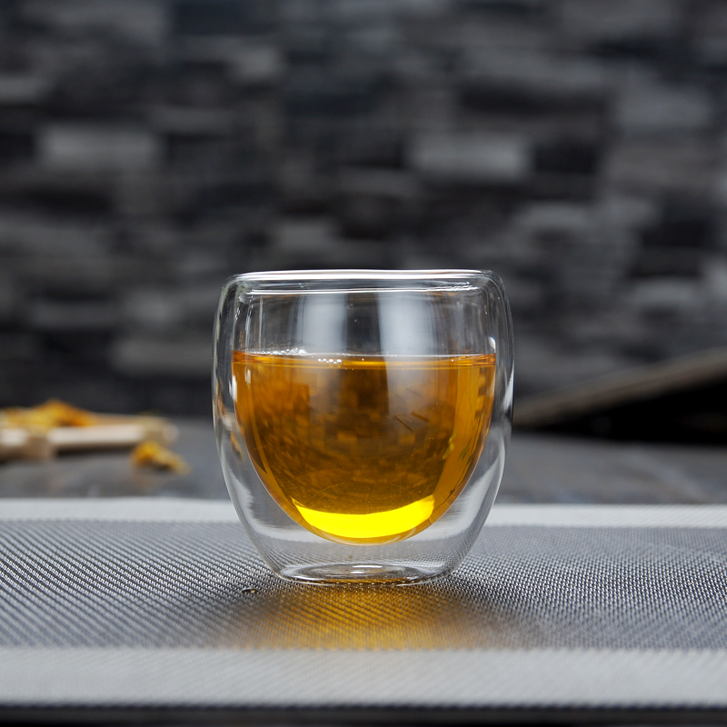 双层隔热玻璃茶具小茶杯套装 喝茶功夫茶碗透明花茶 80ml双层品杯装