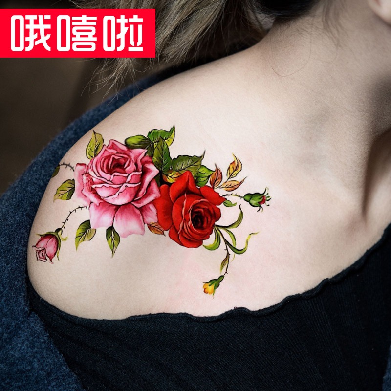 哦嘻啦红玫瑰花藤肩膀后背性感纹身贴纸女款遮疤写真拍照仿真防水刺青