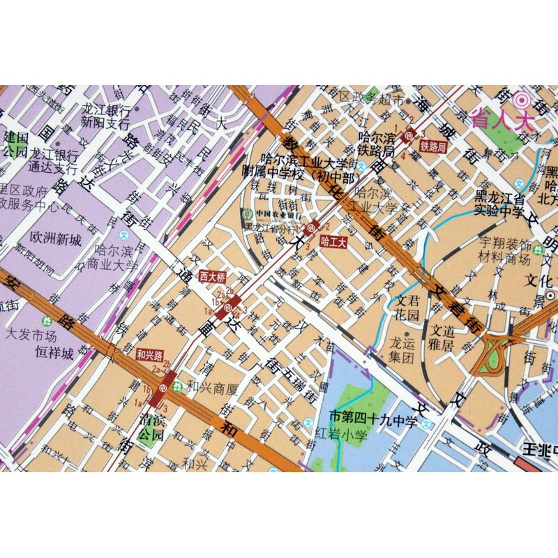 4米 哈尔滨市地图挂图 精品挂绳宽杆 商务办公