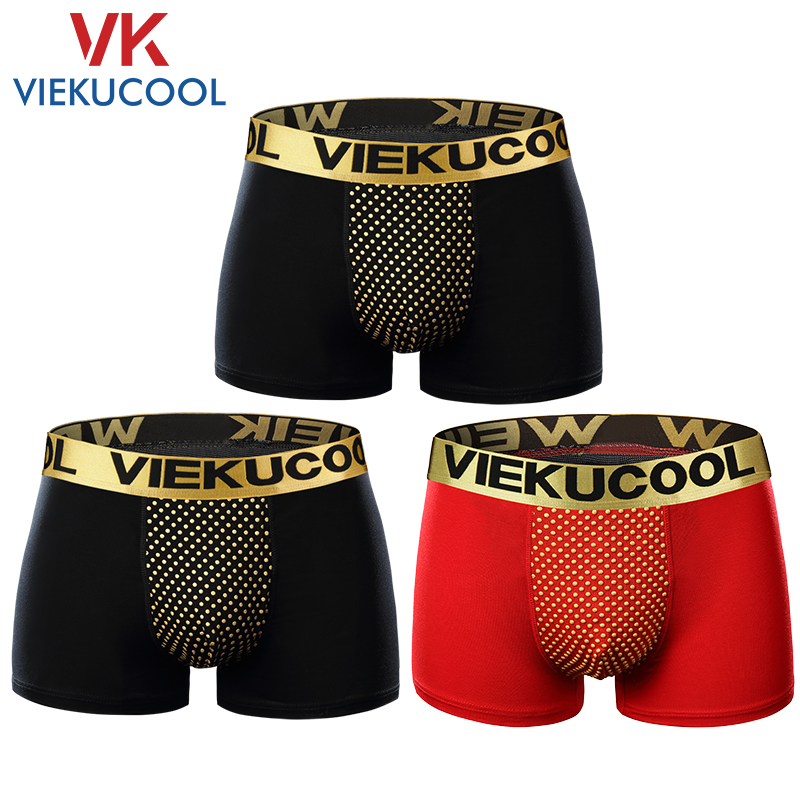 VIEKUCOOL VK英国卫裤3条装男士内裤男本命年大码内裤平角裤 黑色/黑色/红色 L
