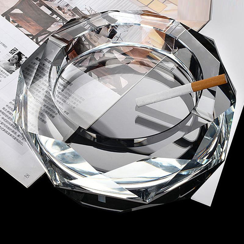 晶不凡 水晶玻璃烟灰缸时尚创意个性礼品大号烟灰缸办公室客厅欧式烟缸 水晶圆形款 20cm