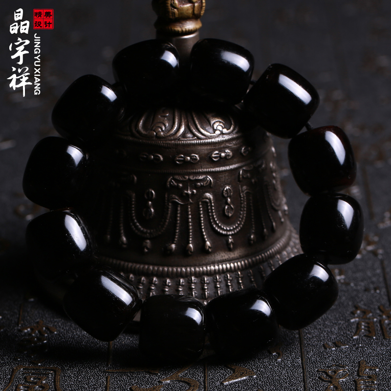 晶宇祥天然黑牛角手串佛珠手链桶珠男女角骨文玩西藏民族风 20mm