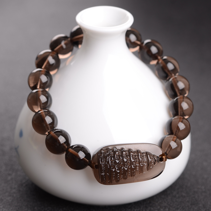 卡薇亚天然冰透黑曜石手链男女士情侣款学生文昌塔上岸水晶手串毕业礼物 珠径12mm左右文昌塔款附证书