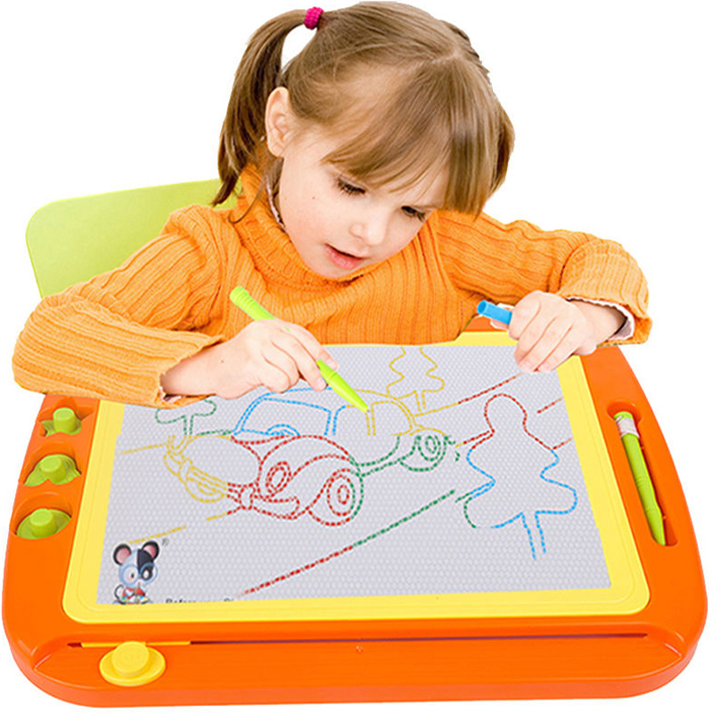 琪趣 儿童画板彩色磁性超大号写字板宝宝笔涂鸦板婴幼儿1-2-3岁早教玩具学习绘画玩具 44X36CM加厚款橙色8888A 配1笔+工具