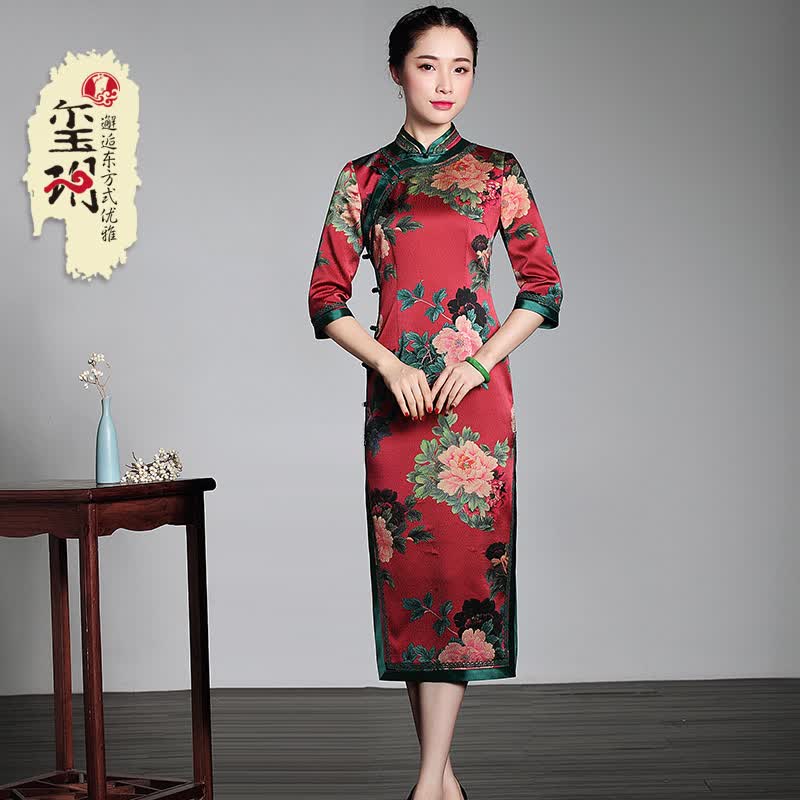 玺玥2023年秋季新款复古重磅真丝中长款改良日常旗袍礼服连衣裙 图片色 XXL高性价比高么？