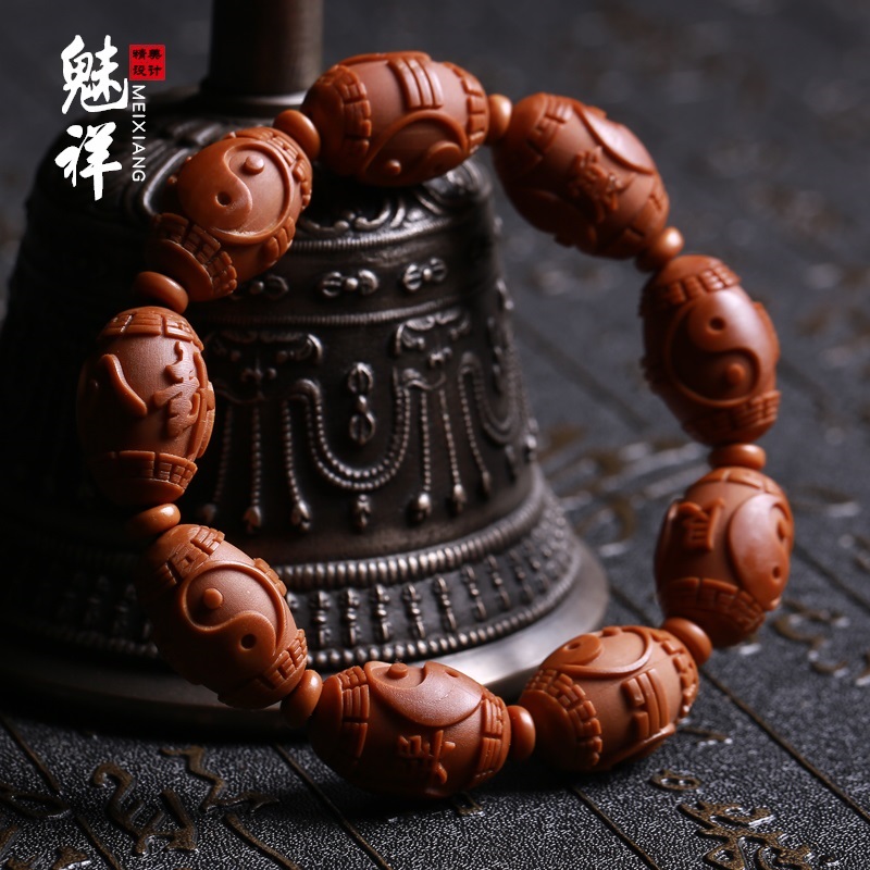 魅详 橄榄核手串八卦图苏工名家苏勇橄榄胡雕刻核雕佛珠手链男女文玩