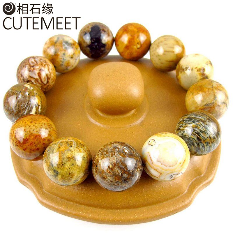 相石缘原矿多宝色树化玉天珠手链男木化石手串佛珠18mm男款