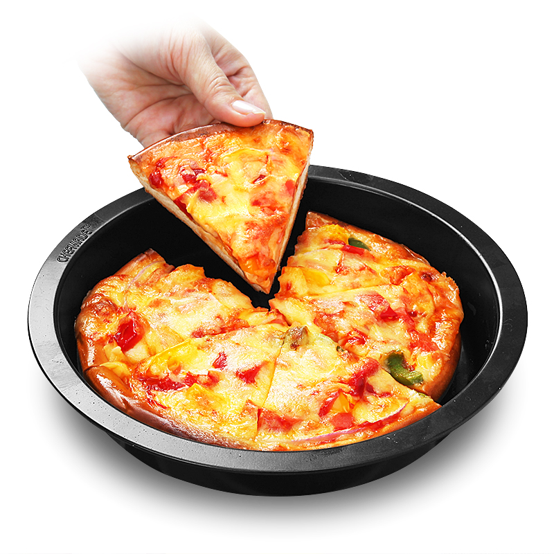 学厨 8寸深款披萨盘 烤盘模具 黑色圆形家用pizza盘 直径23cm*高3.1cm 不粘涂层 烤箱烘焙模具 WK9701S