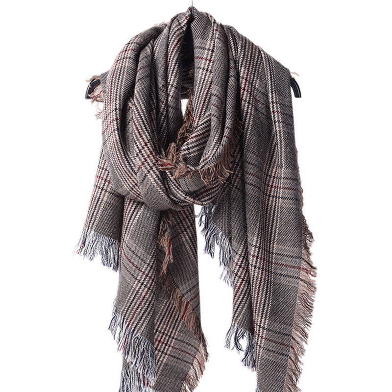 围巾女冬季办公室空调房防寒披肩两用千鸟格明星同款百搭长款 咖啡色