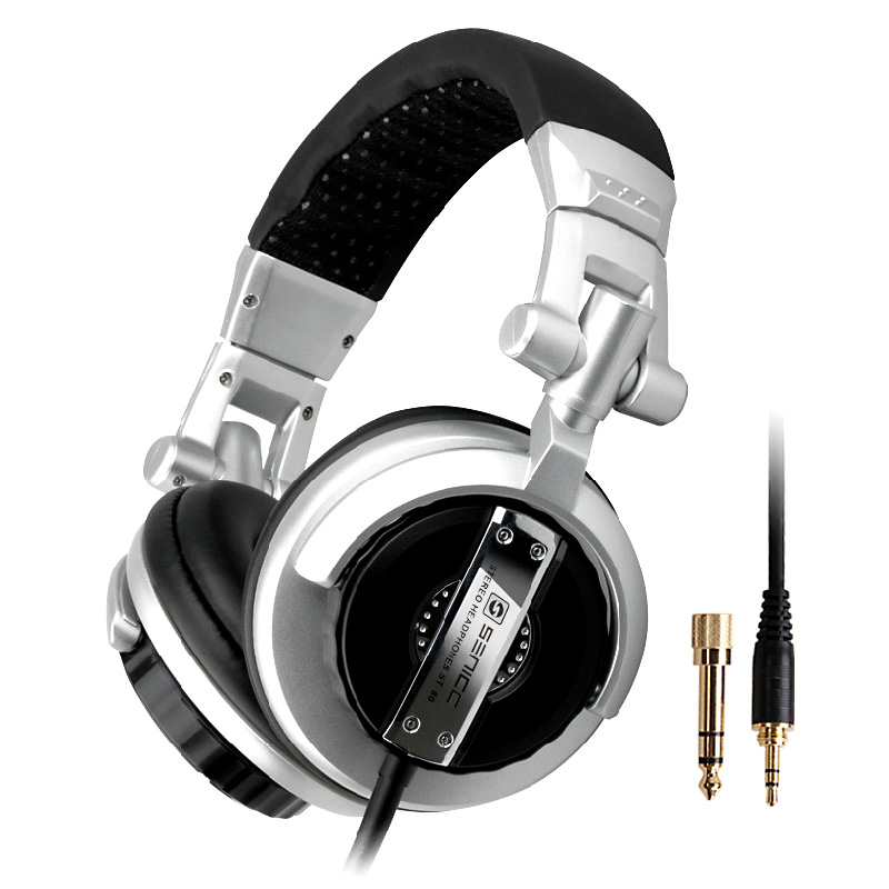 声丽 ST-80头戴式hifi监音DJ耳机 ( 电脑手机听音乐 重低音发烧耳机 专业音乐耳机) 银灰色