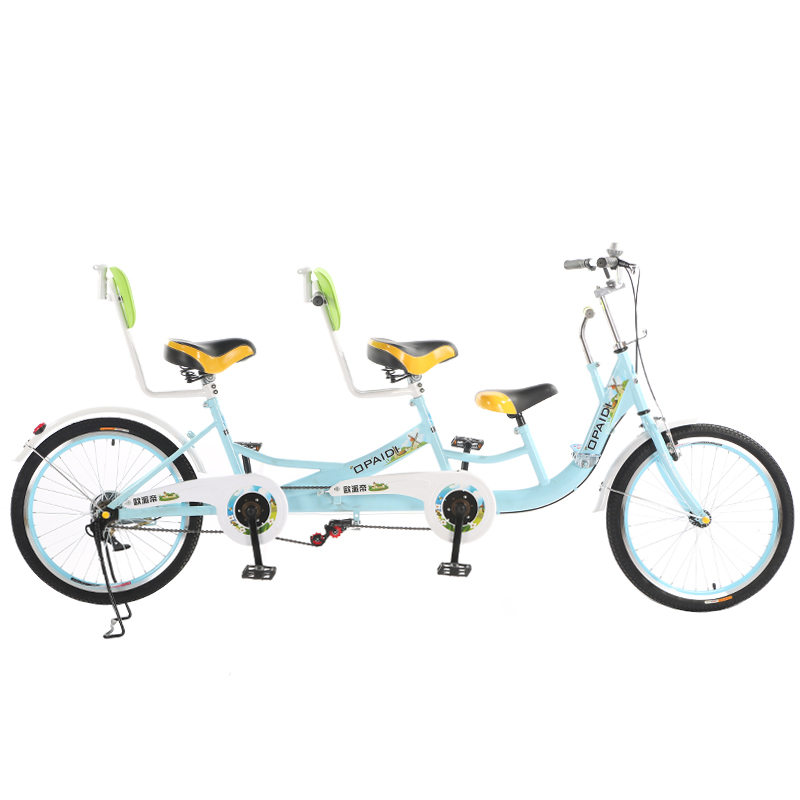欧派帝22英寸三人亲子多双人骑自行车带小孩家庭旅行景点观光自行车 天蓝色 22寸