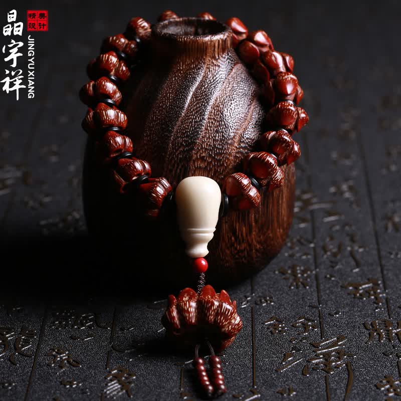 晶宇祥精品天然海南滴血莲花菩提子手串佛珠手链菩提籽原籽成品矮桩