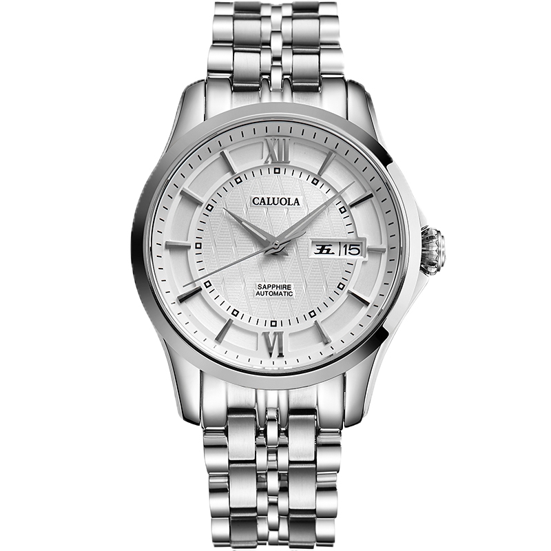 卡罗莱(caluola)全自动机械表精钢带男士手表时尚防水男表商务休闲