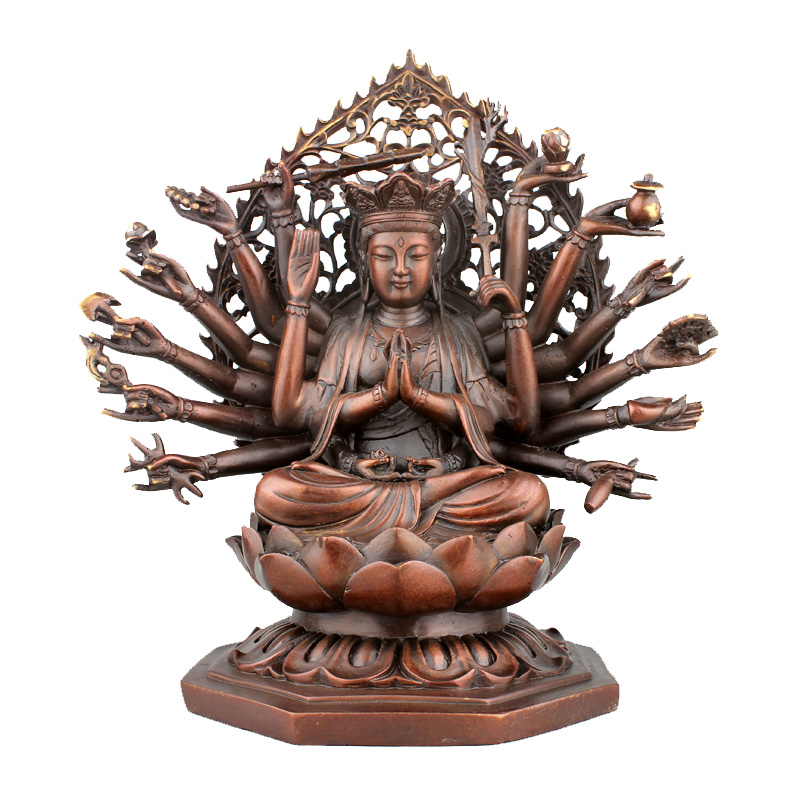 德佑堂 纯铜准提佛母佛像摆件 准提菩萨家居工艺品摆件 小号黄铜色