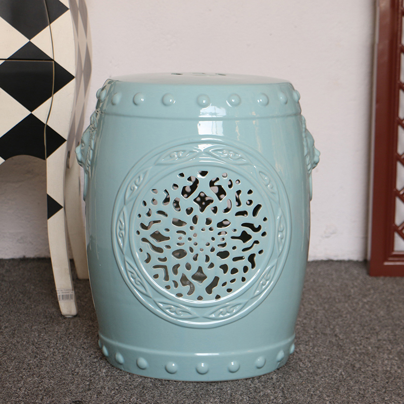 陶瓷镂空凳凉墩花园凳换鞋凳梳妆凳子中式吉祥图案颜色釉雕刻凳子摆件