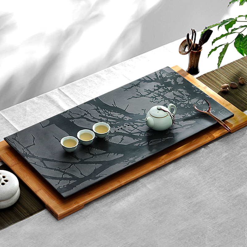 an)石头茶具乌金石茶盘茶托 大号黑金石功夫茶台托盘排水式茶海cp3278