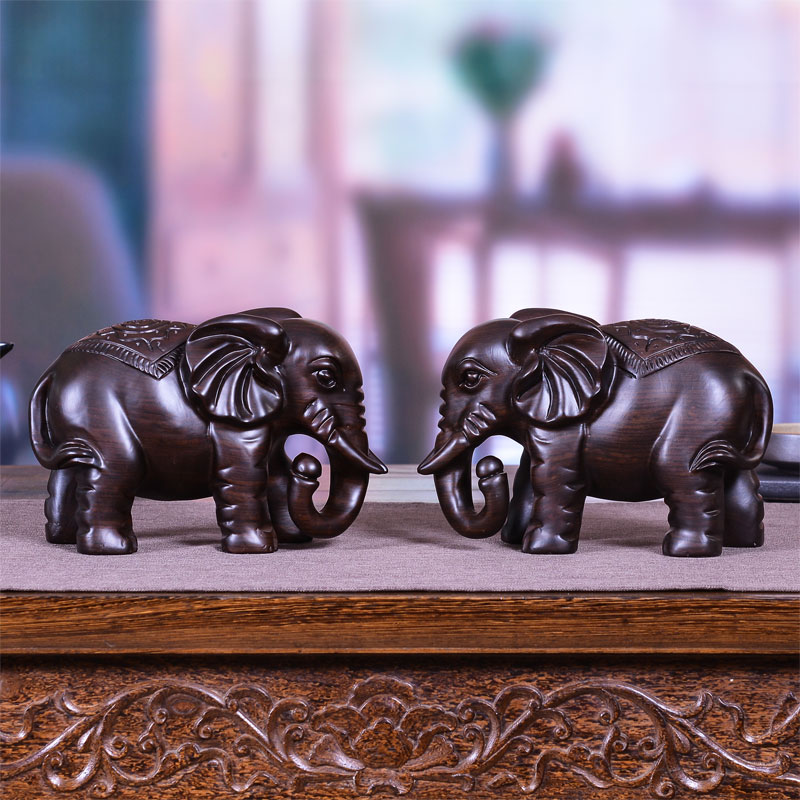 黑檀木雕大象摆件一对