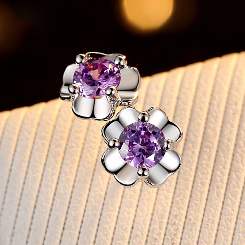 卓麥 四葉草耳釘女韓版甜美簡約氣質(zhì)耳環(huán)送女友生日禮物送老婆禮物 紫色一對