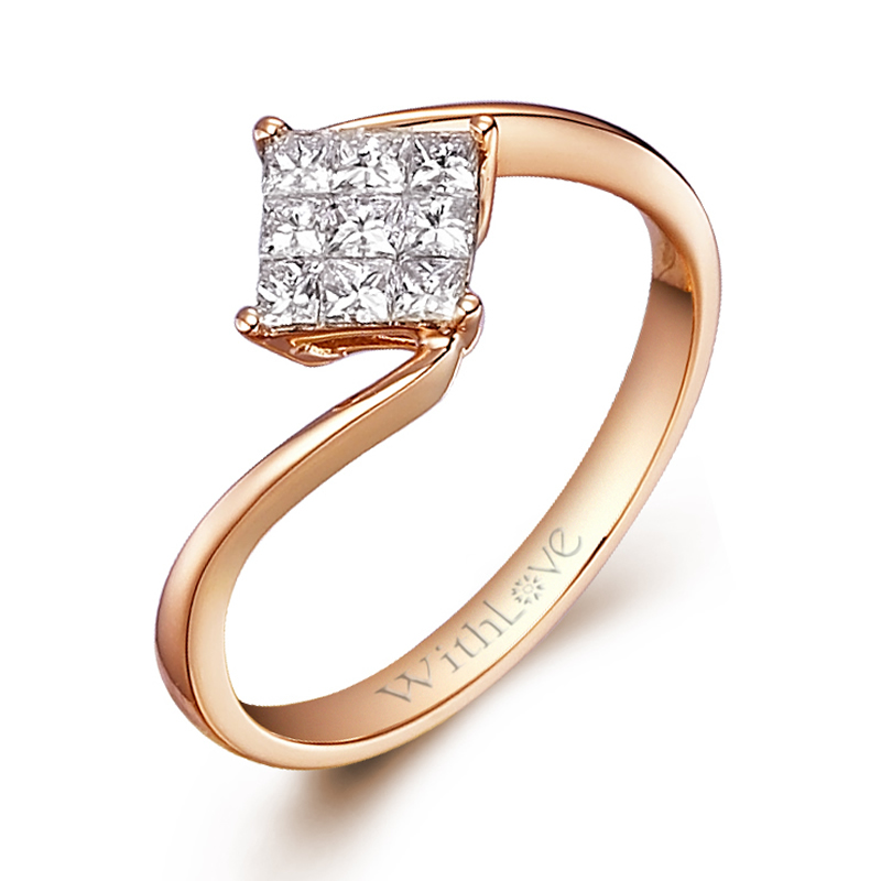withlove唯爱品越 18k金35分公主方戒指 一克拉效果方钻 梦幻国度