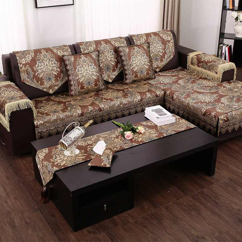 索菲娜 欧式皮沙发垫四季高档奢华沙发坐垫高级感防滑沙发垫子靠背巾 yyl海瑟薇-深情咖(含垂边15cm) 坐垫70*70cm一片