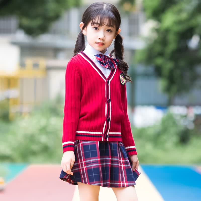春秋儿童毛衣校服小学生幼儿园园服班服合唱演出服男女童套装 红色女款（针织衫+衬衫+裙子+领花） 120cm使用感如何?