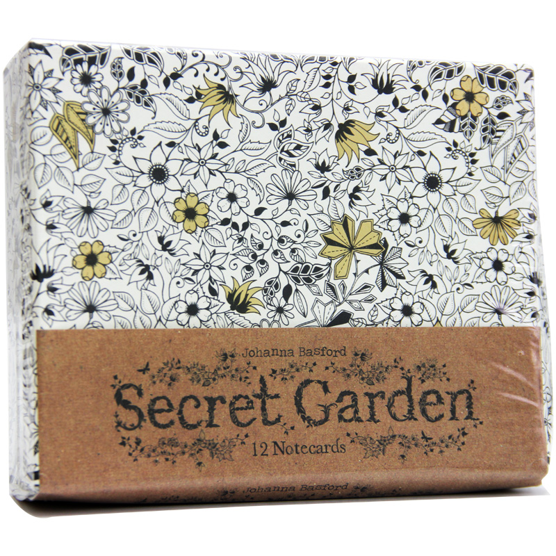 预订英文原版 secret garden:12 notecards 填色涂色书秘密花园卡片