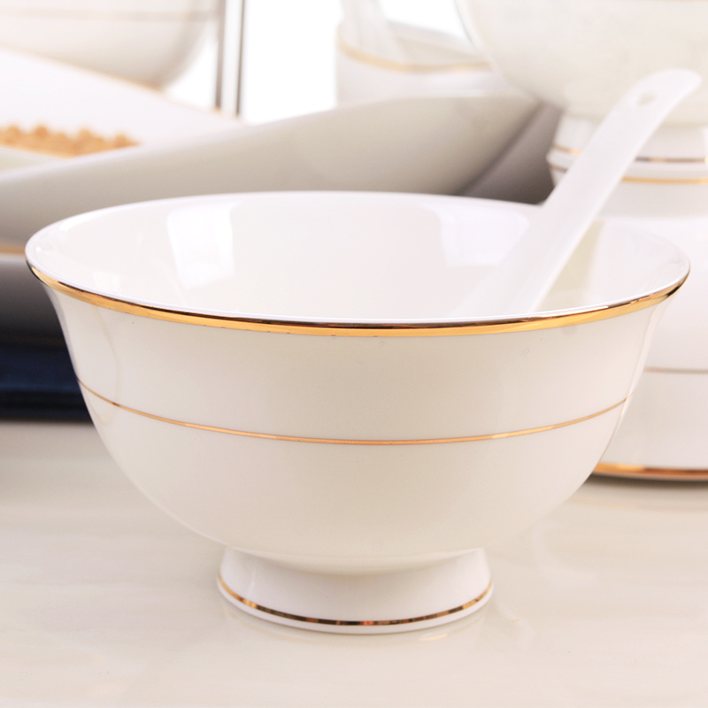 lifeeyes 陶瓷汤碗米饭碗面碗排骨碗 黄金镶边汤碗4.5寸骨瓷碗碟 4.