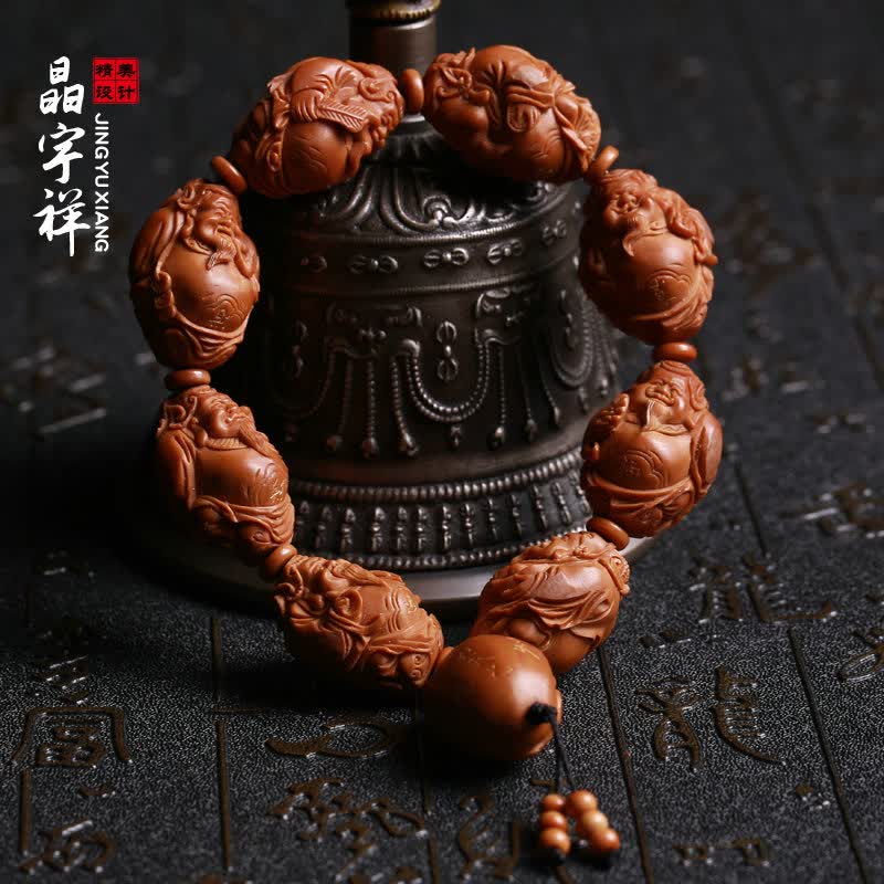 晶宇祥橄榄核手串金字财神八大财神橄榄胡核雕刻佛珠手链苏勇文玩男女