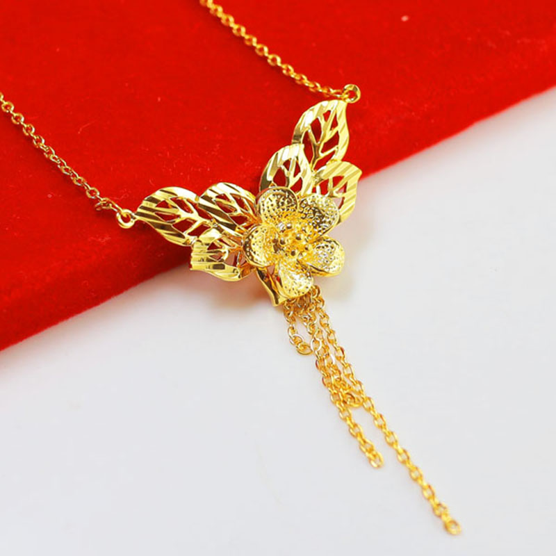 千影珠宝黄色金项链女款镀金首饰花朵新娘结婚套链经典款首饰品送礼送
