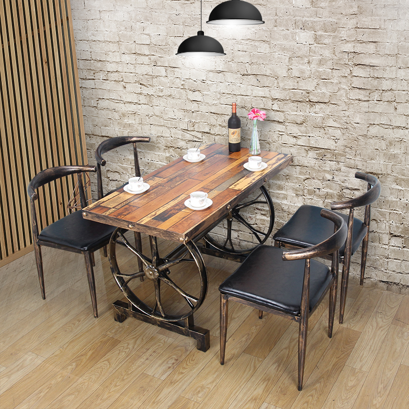 德睿聚 复古做旧铁艺主题西餐厅桌椅组合  酒吧牛排店火锅店咖啡厅桌椅 4人单桌