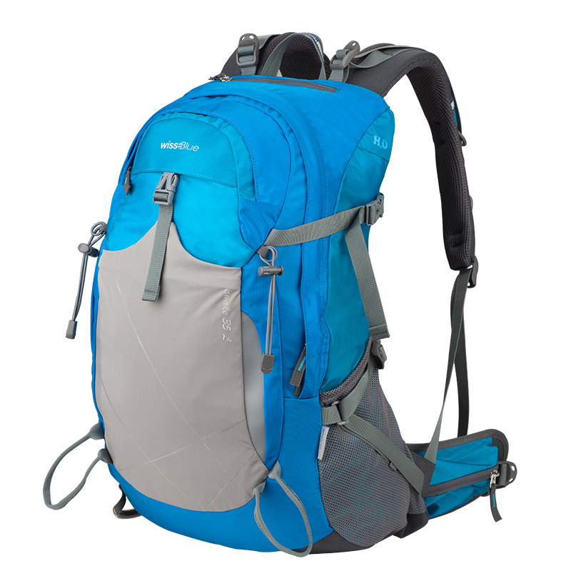 维仕蓝（Wissblue）户外背包登山包徒步双肩包男女旅游背包大容量带防雨罩耐磨35LWB1074 蓝色