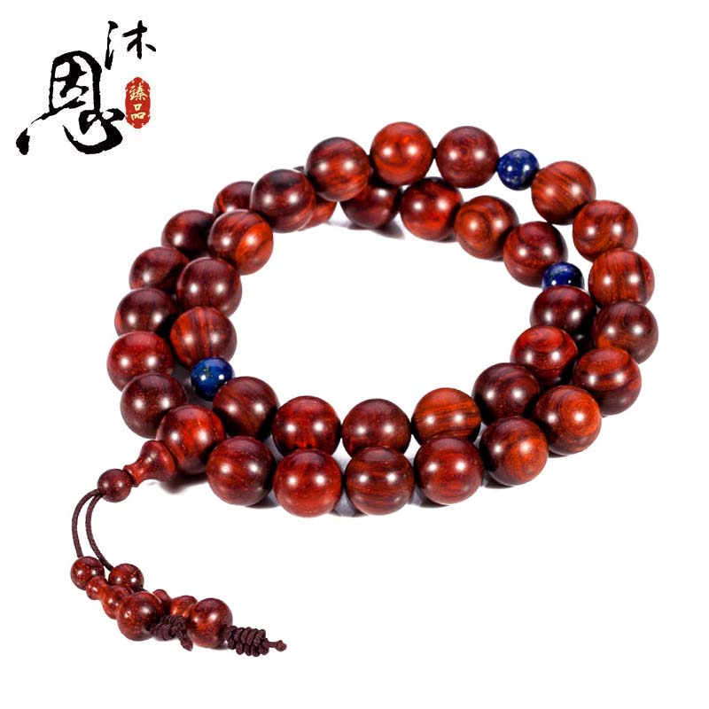 沐恩 印度小叶紫檀金星手串念珠配青金石隔珠12mm*36颗 sl1308