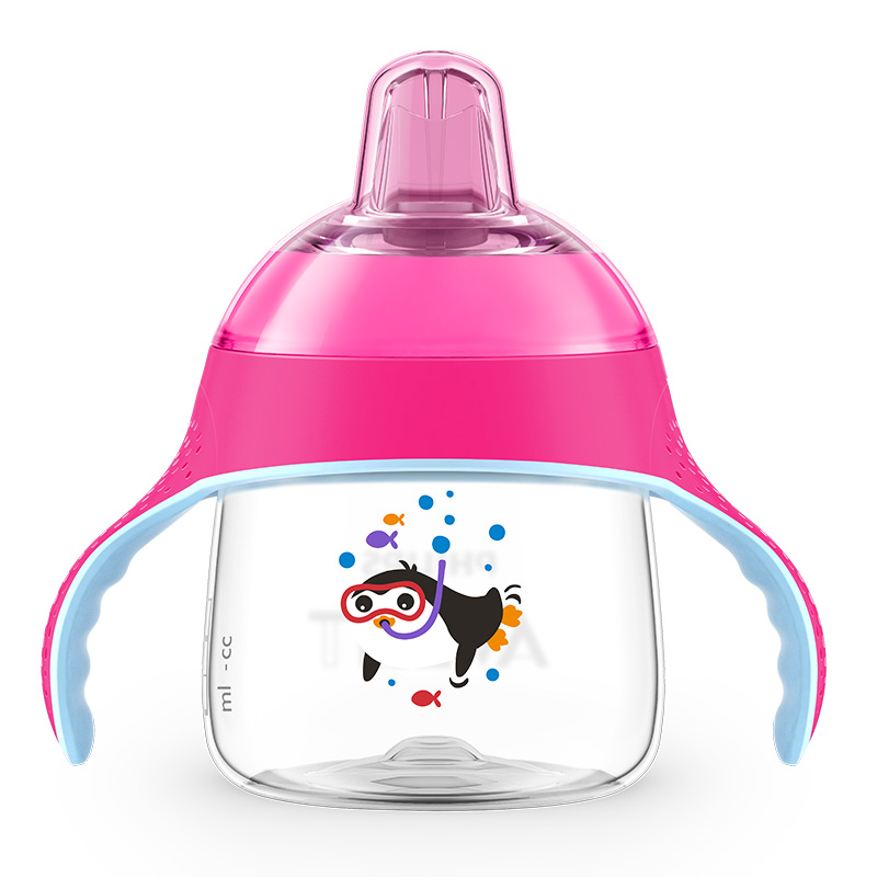 飞利浦新安怡 儿童水杯 学饮杯 鸭嘴杯 卡通企鹅杯 200ml粉色 塑料 适合6M+ 进口 SCF751/32