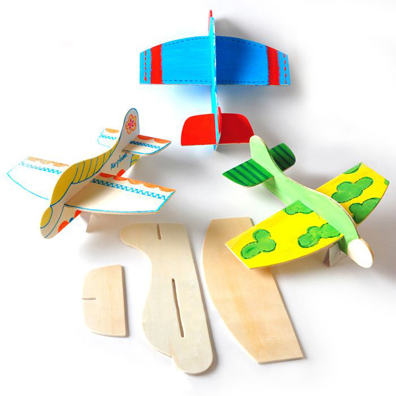 【5个装】幼儿园手工材料手工diy儿童木制飞机 绘画涂色手工制作