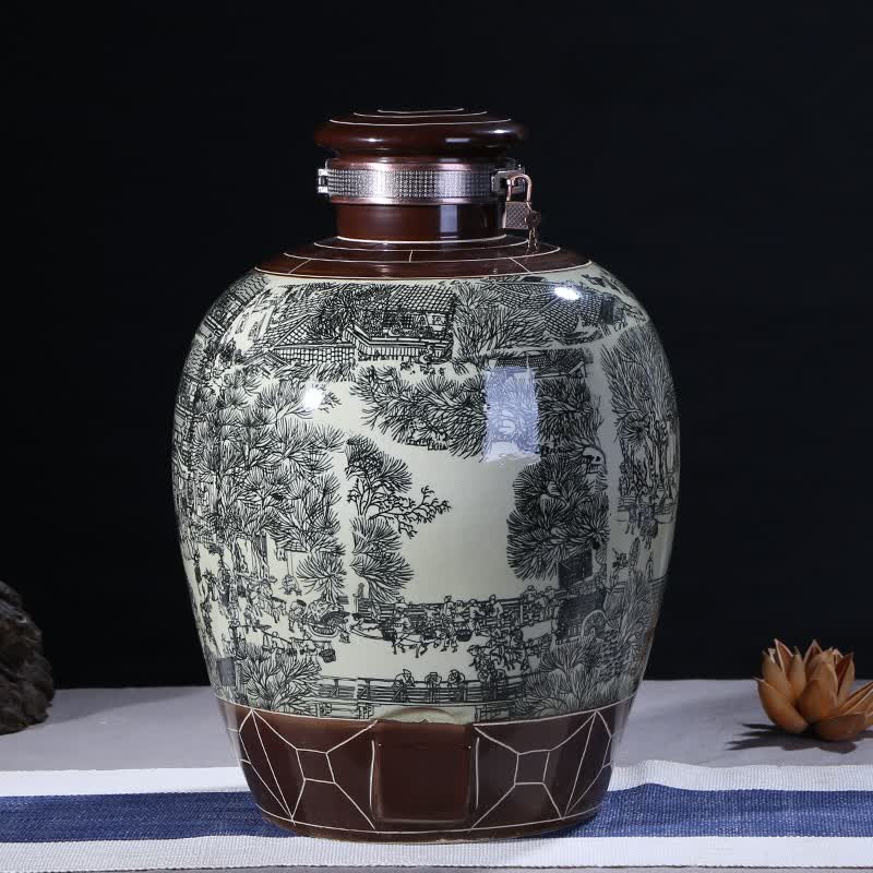 翼榀瓷缘 景德镇清明上河图10斤20斤30斤50斤100斤陶瓷酒坛大酒缸泡酒