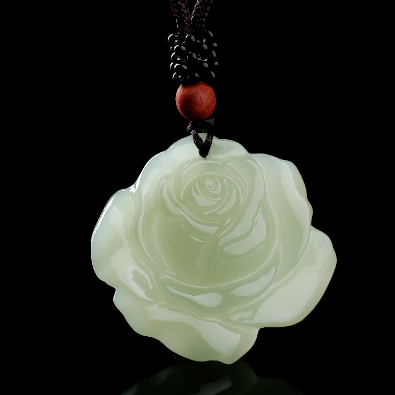 玉荔缘牡丹吊坠白玉牡丹花玉挂坠送给老婆女友礼品带证书