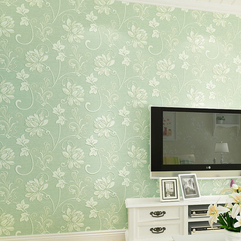嘉至隆 3D无纺布墙贴 宿舍墙上贴纸简约现代欧式墙纸加厚立体浮雕墙纸 浅绿色 宽0.53*长10米