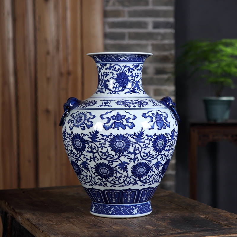 瓷器摆件八宝图案中式家居酒柜装饰工艺品 仿古青花吉祥八宝灯笼花瓶