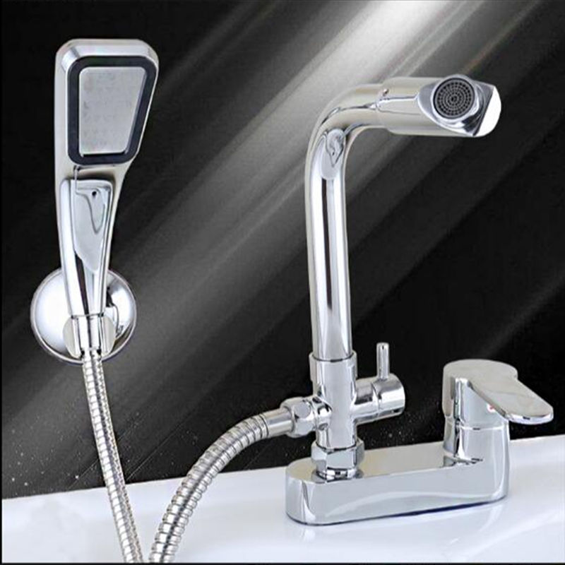 柏温(Bowen) 柏温 铜单把双孔面盆水龙头带淋浴花洒冷热水双用台盆三孔洗脸盆龙头