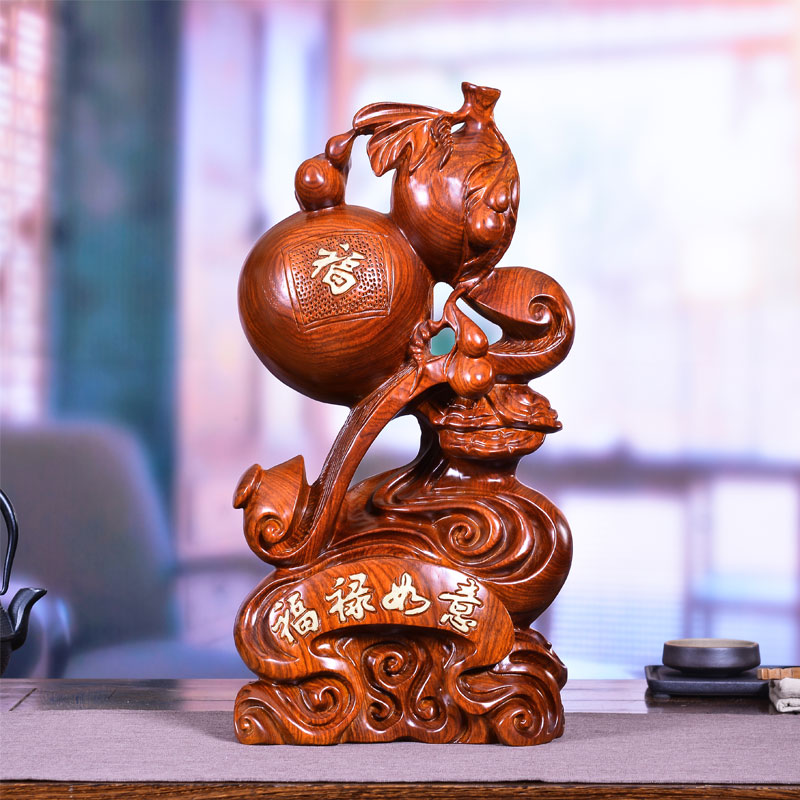 花梨木雕葫芦摆件福禄如意葫芦家居客厅玄关摆设物品红木雕刻葫芦工艺