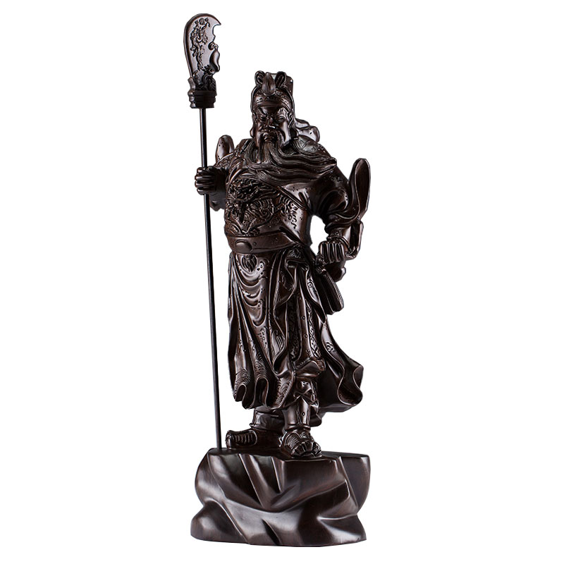 大号实木雕刻武财神爷雕像客厅摆设檀木立刀关羽像摆件家居办公室饰品