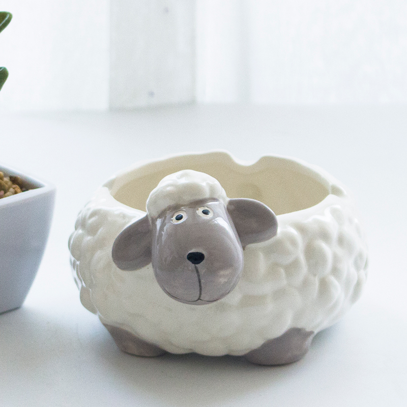 韩国可爱卡通小动物陶瓷烟灰缸创意个性男友生日礼物老师礼品 白色 绵羊(立体)