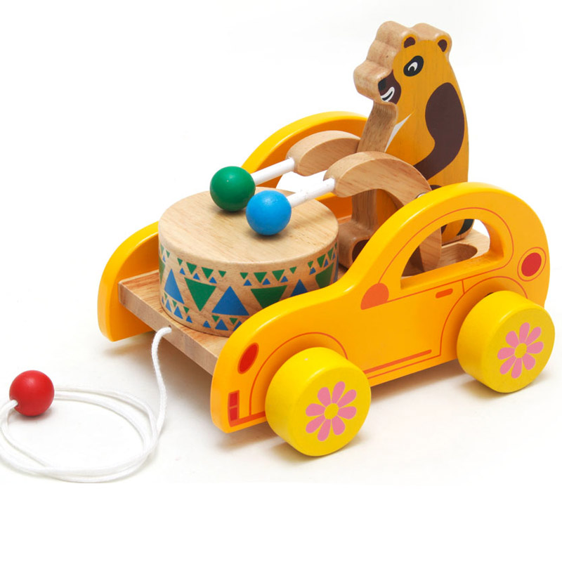 小熊宝宝敲鼓儿童早教启蒙学步拖拉车类木制玩具0-1-2-3岁 熊宝宝敲鼓