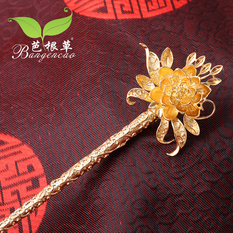 芭根草发饰 古典复古发簪金色簪子盘发发钗新娘头饰步摇古代饰品发卡