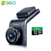360行车记录仪 G300pro 1296p高清 迷你隐藏 微光夜视 无线测速电子狗一体 黑灰色+32g卡组套产品