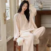 婧麒（JOYNCLEON）月子服春夏产后双层云感纱布孕妇睡衣春秋产妇家居服 米白色Jsy234172 L码